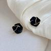 Black Flower Stud Earrings for Women Folded Unique Design Enamel Multi-layers Floral Small Earrings Fashion Jewelry