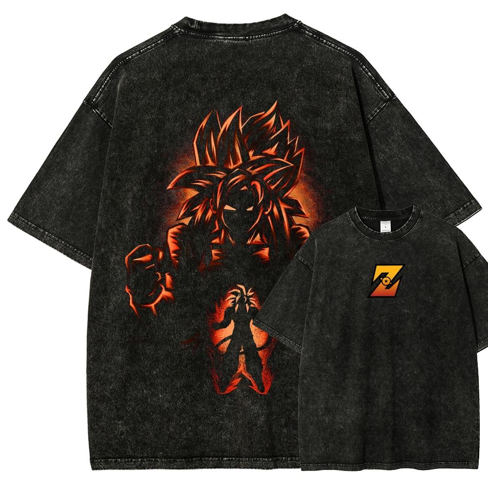 Любитель аниме Dragon Ball Стиранная футболка Одежда на весь год Высокое качество Личность Одежда Большой размер Унисекс Новая модель Футболка для пары