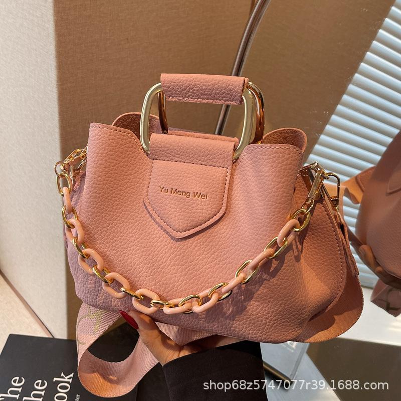 Foreign Order High-end Portable Bucket Bag Women's 2025 New Wide Shoulder Strap Versatile Shoulder Bag Fashion Messenger Bag
