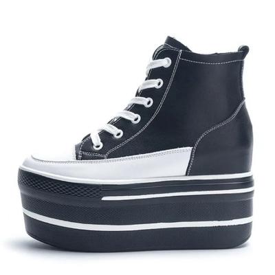 Модные женские высокие кроссовки 10,5 см, повседневные кожаные ботинки на шнуровке, кроссовки для женщины, весенне-осенняя обувь, туфли-кроссовки на высоком каблуке