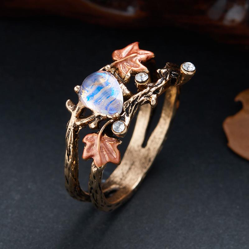 Креативное Ретро Нишевое Изысканное Кольцо с Веткой и Кленовым Листом Женская Мода Креативные Праздничные Вечерние Ювелирные Аксессуары на День Святого Валентина
