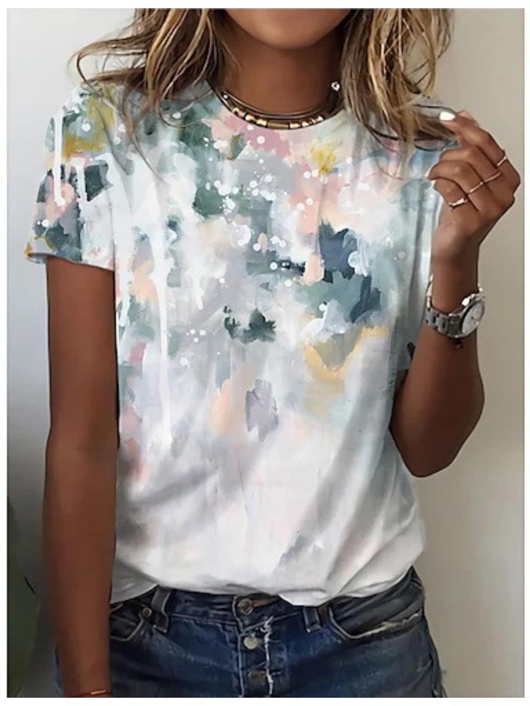 Летняя женская уличная модная футболка с цветочным принтом 3D с коротким рукавом, повседневная универсальная свободная футболка с круглым вырезом, женская одежда