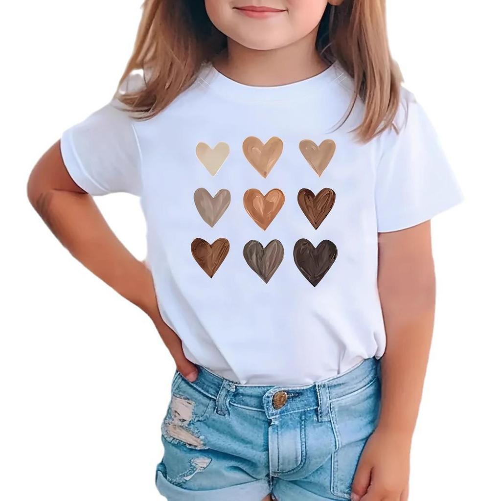Футболка с короткими рукавами и узором в виде сердца для девочек, идеальна для лета, возраст 1-8 лет