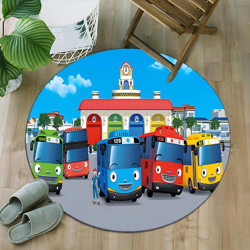 1pc Tayo The Little Bus1 Print Round Carpet Chair Round Carpet Suitable for Bedroom Living Room Home Decorative Carpet