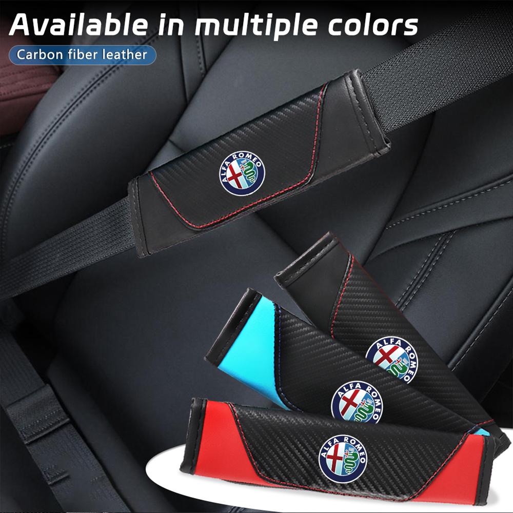 2pcs Carbon Fiber Car Seat Belt Cover Emblem Shoulder Protector Pad For Alfa Romeo Giulia Giulietta 147 156 159 Stelvio Tonale rfv233