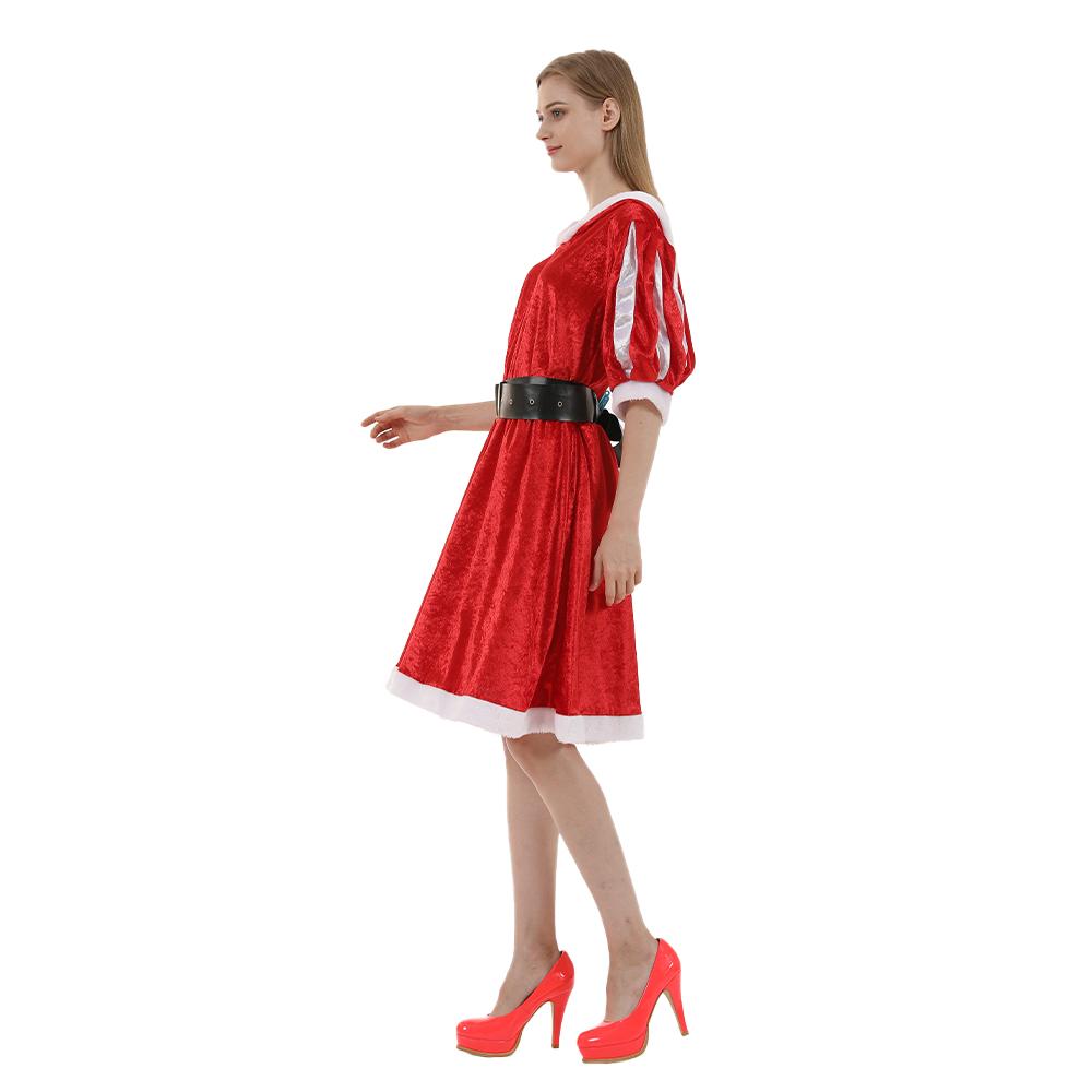 Рождественский женский костюм из 2 предметов миссис Клаус Санта-Клауса для рождественской вечеринки, платье с капюшоном