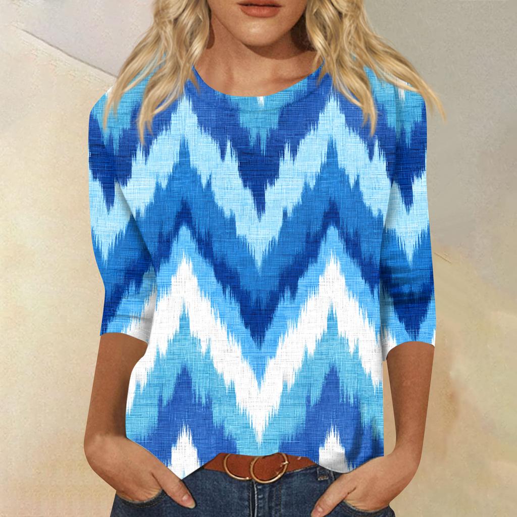 Women's Fashion Casual Round Neck Three-quarter Sleeve Gradient Print T-shirt Top