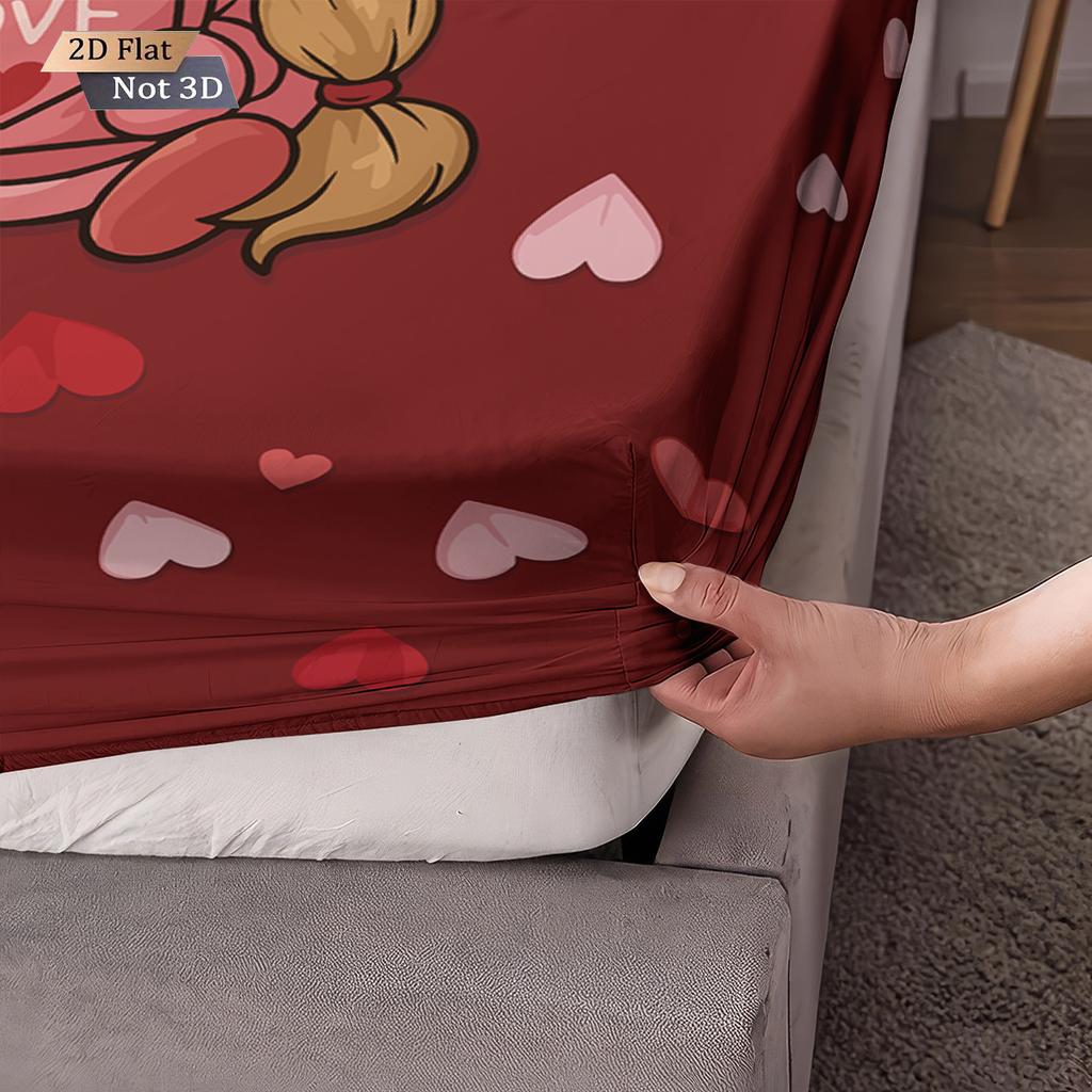 3pcs Valentine's Day red romantic goblin print coreless bed sheet set multi size bedroom bedcover decoration machine washable