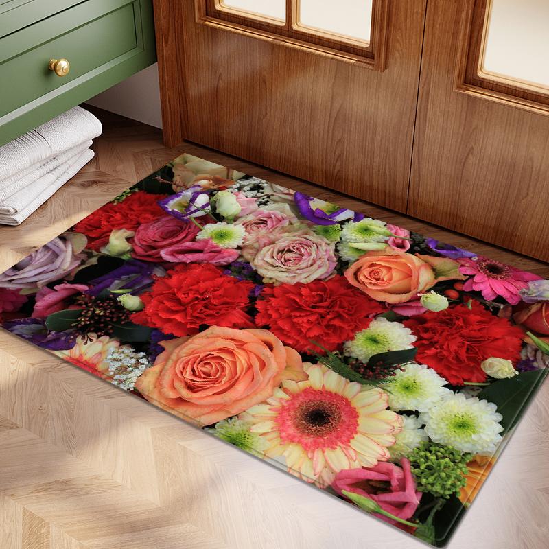 3D красочные цветы фланелевый коврик для двери латексный противоскользящий впитывающий коврик для прикроватной тумбочки