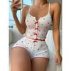 Sleepwear Women Pajamas Set Heart Print Soft Ribbed Fabric with Flirty Frill Trim Casual Cami Top and Shorts Sets Loungewear