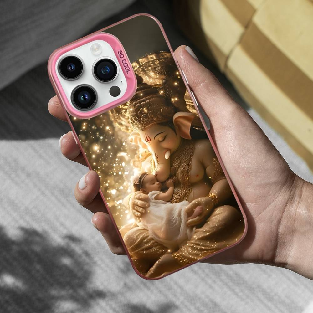 India Ganesha Elephant Phone Case For iPhone 16,15,14,17,13,12,11,Mini,Pro,SE,XS,MAX Pink Matte Silicone Cover
