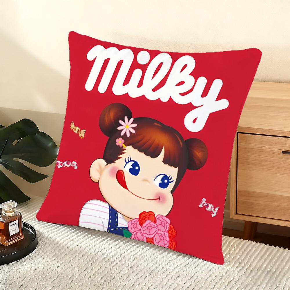 Fujiya M-Milky Peko Cushion Cover Soft Short Plush Pillow Cover Smooth Cozy Texture Aesthetic Cushion Case Home Decor