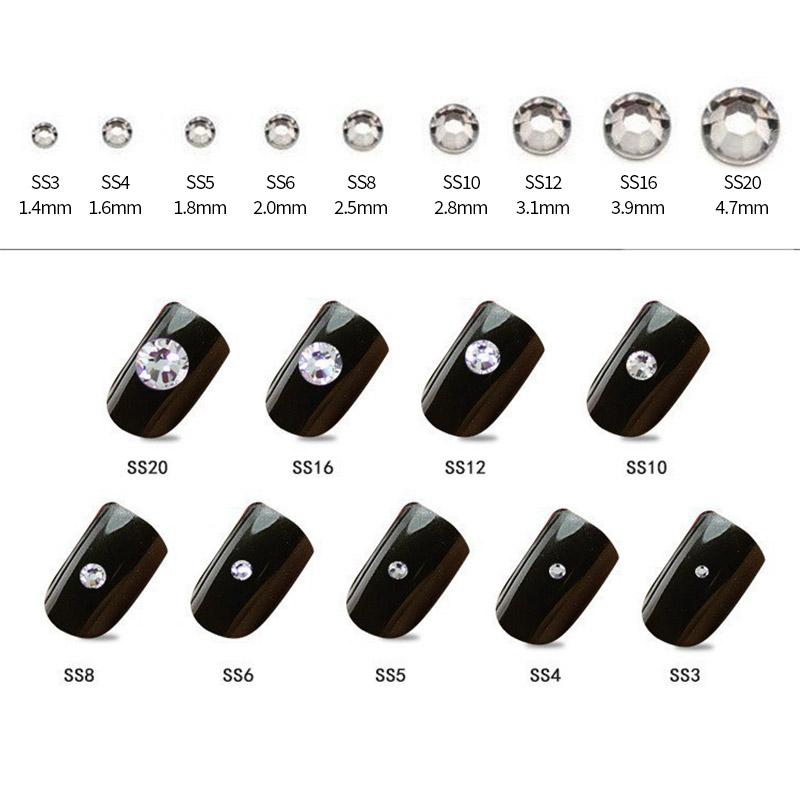 1440PCS Multi-size Crystal Nail Rhinestones Flat Bottom Clear Jewel Gems DIY Nail Art Decorations Strass Stones