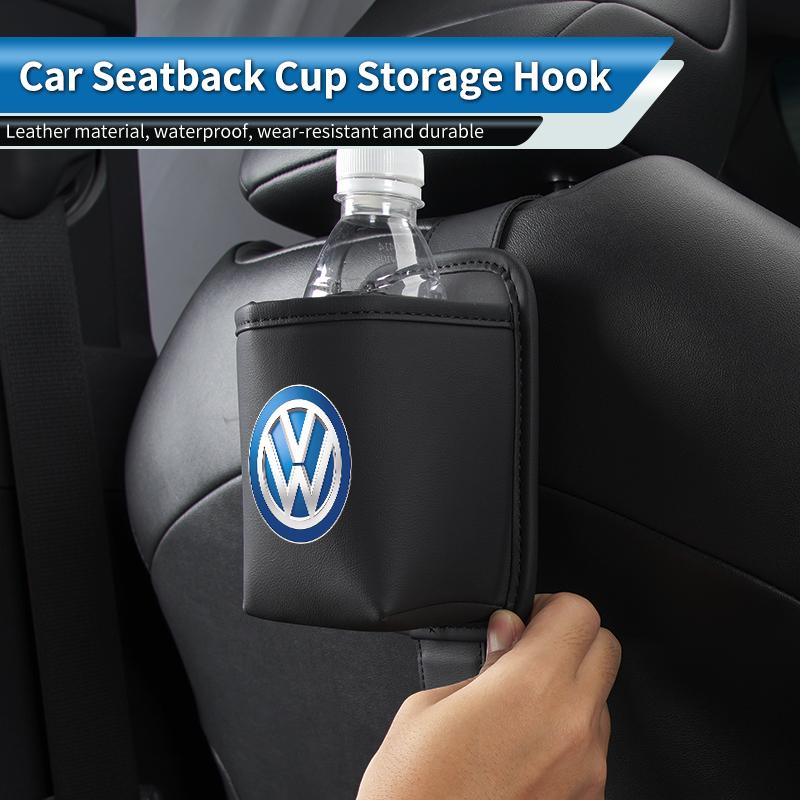 Car Soft Leather Seatback Water Cup Holder Storage Box For VW GTI Polo Passat Scirocco Golf Tiguan Jetta T-ROC Touareg Touran ze6
