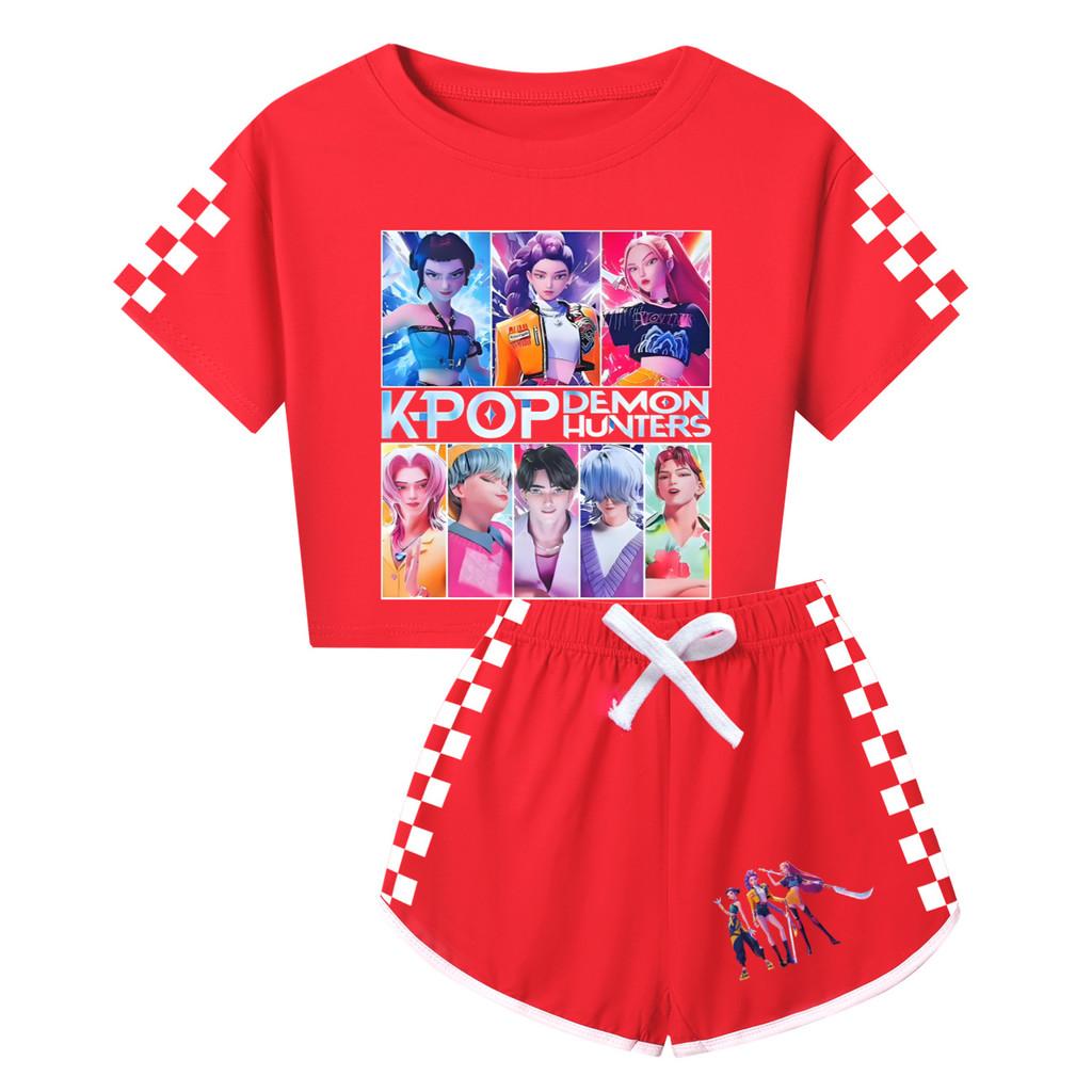 Семейный пижамный комплект с принтом Kpop Охотники на демонов: топ с коротким рукавом и шорты для детей и взрослых