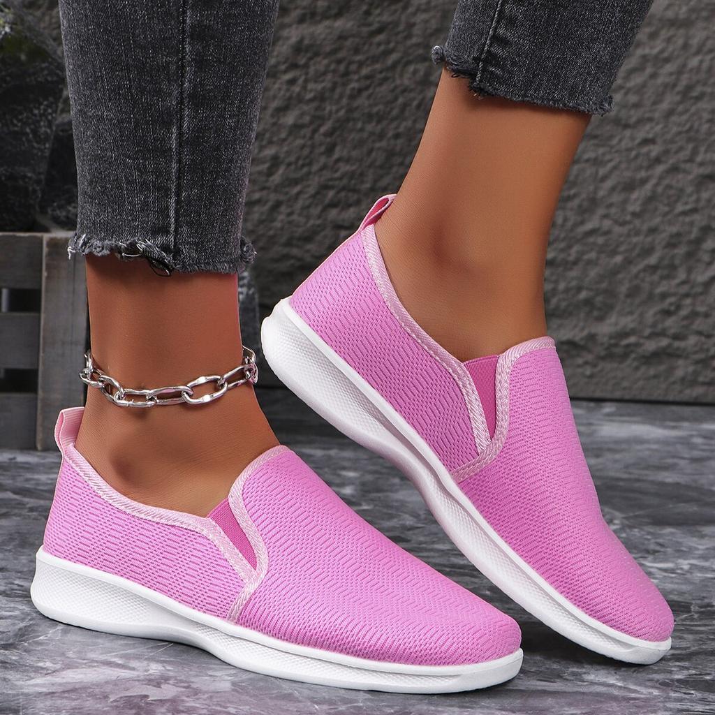 Модные ярко-розовые легкие кроссовки Slip On женские сетчатые дышащие повседневные прогулочные туфли женские большие размеры удобные мягкие лоферы женские