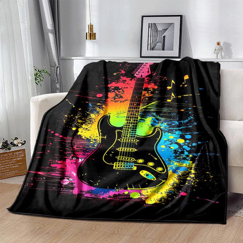 1pc Guitar Printing Lightweight Flannel Blanket, Comfortable and Warm Blanket, Sofa Bed and Couch Office, Suitable for Gift Blankets