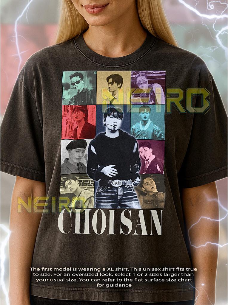 Футболка Choi San Bootleg, Винтажная футболка танцора-исполнителя K-pop айдола Ateez, Ретро футболка 90-х, Свитер Choi San