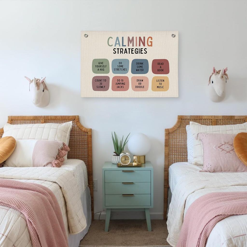 Calming Corner Cozy Corner Banner, Boho Classroom Decor, Calming Strategies Mental Health Wall Hanging Banner Flag Decor for Classroom, Positive