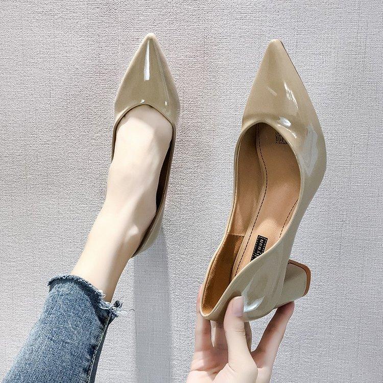 Новые женские туфли-лодочки черного цвета на высоком каблуке, женские лакированные туфли из толстой кожи с осенним острым носком, женские босоножки, роскошные квадратные каблуки88