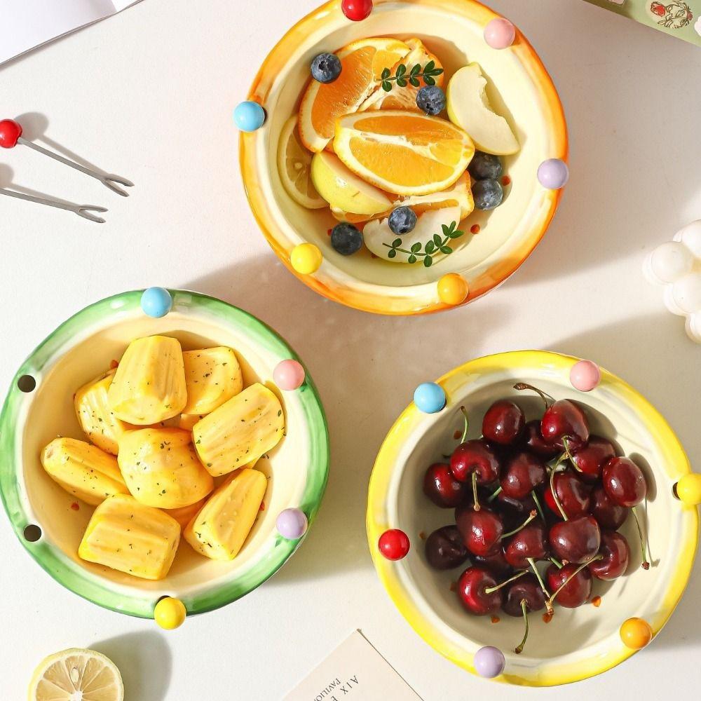 Керамическая тарелка для фруктов 2 в 1 Форма клубники и апельсина Салатница Подарочная тарелка для фруктов Декор с вилками Набор фруктовых вилок