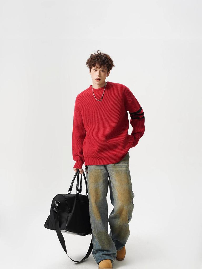 Unisex Striped Casual Knit Sweater - Winter Inner Base Layer, Round Neck