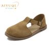 Женские сандалии из натуральной кожи на плоской подошве в стиле ретро, ​​полые женские туфли, римские сандалии Baotou для женщин