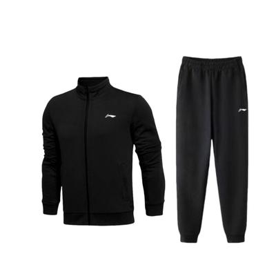 Li Ning Куртка с воротником-стойкой Теплая Прочная Дышащая Вязаные брюки с манжетами Повседневный спортивный костюм Мужской костюм Черный AWDTD93-2+AKLT805-1