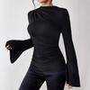 Autumn and Winter New Versatile Pleated Design Flared Sleeve Stand-up Collar Slim T-shirt