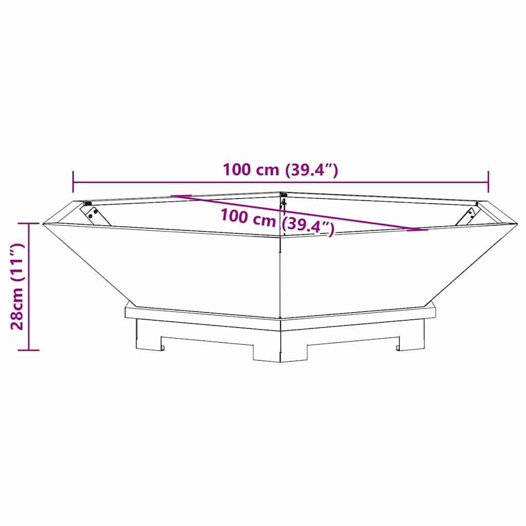Fire Pit Brown 100 x 100 x 28 cm Weatherproof Steel