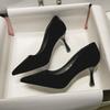 Comemore Black High Heels Women Pointy Head Professional Thin Heeled Single Shoes Female Sexy Suede Stiletto Party Dress Pumps