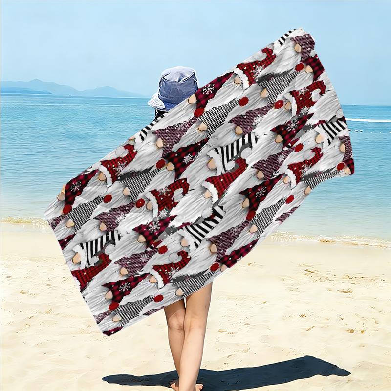 1Pc Christmas Gnome Celebration Beach Towel Microfiber Beach Towel Thin Absorbent For Beach Swimming Yoga Bath Sports