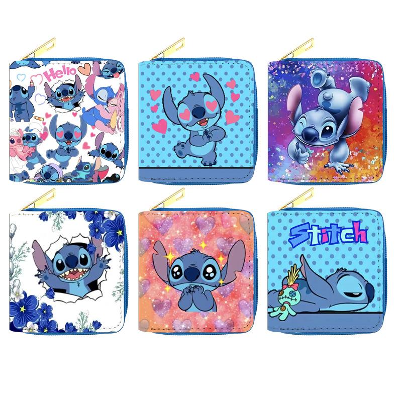 Stitch Short Zip Wallet Cute PU Leather Coin Purse Card Holder ID Case for Women Students 6pcs