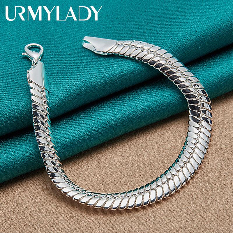 Браслет-цепочка из стерлингового серебра 925 пробы 10 мм с боковой змеей для женщин и мужчин, очаровательные ювелирные изделия для свадьбы, помолвки и вечеринки