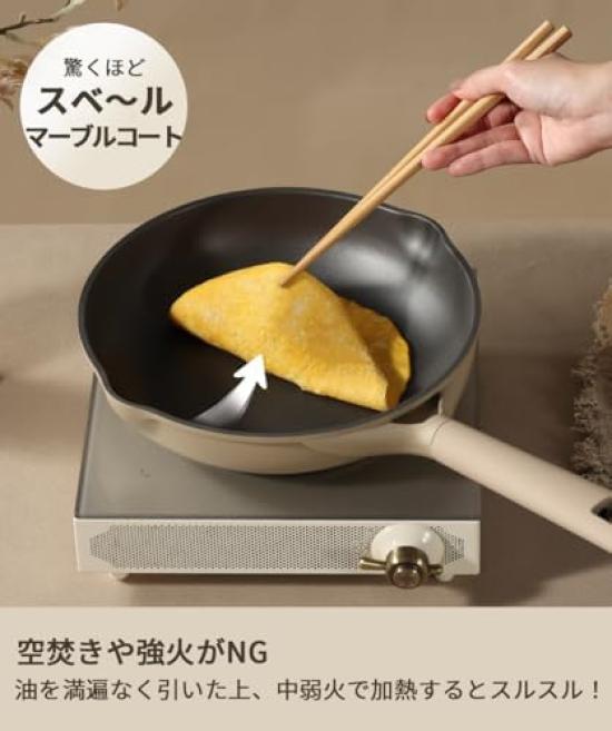 Сковорода CAROTE 24 см без крышки Совместима с газовыми плитами IH Не содержит PFOA Титановое покрытие Гладкая и легко моется Яичница-глазунья Завтрак Идеально подходит для