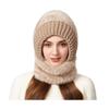 Yousheng Riding Headgear 3 In 1 Hat Scarf Face Guard Solid Color Plush Ball Decor Thickened Warm Windproof Winter Hat