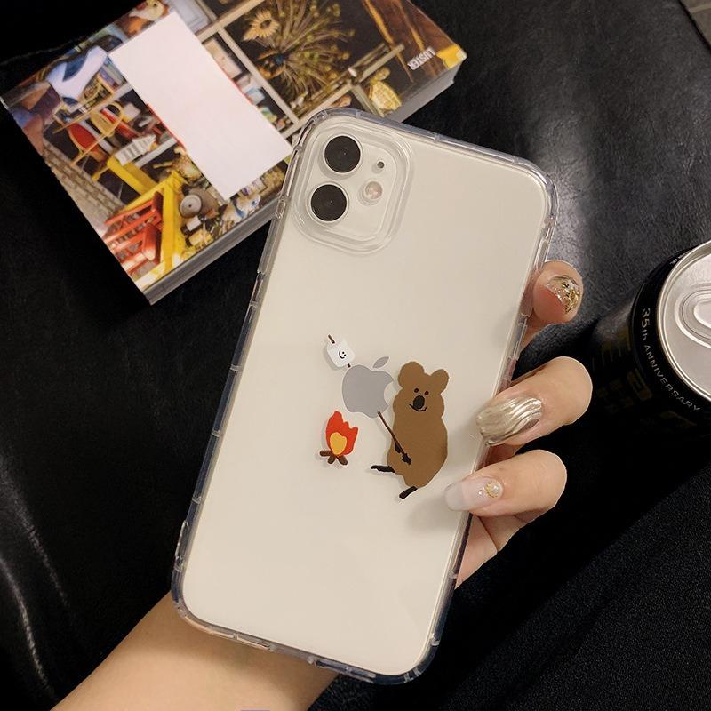 Забавный Коала Apple 15pro Max Прозрачный Чехол для Мобильного Телефона iPhone 16 14 Подушка Безопасности 13 Подходит для Ins Ветрозащитный 11 Мягкий