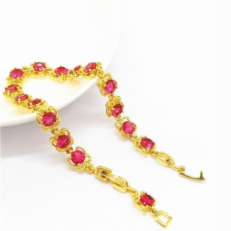 Delicate Chain Bracelet with Ruby Crystals Plated with 999 Gold