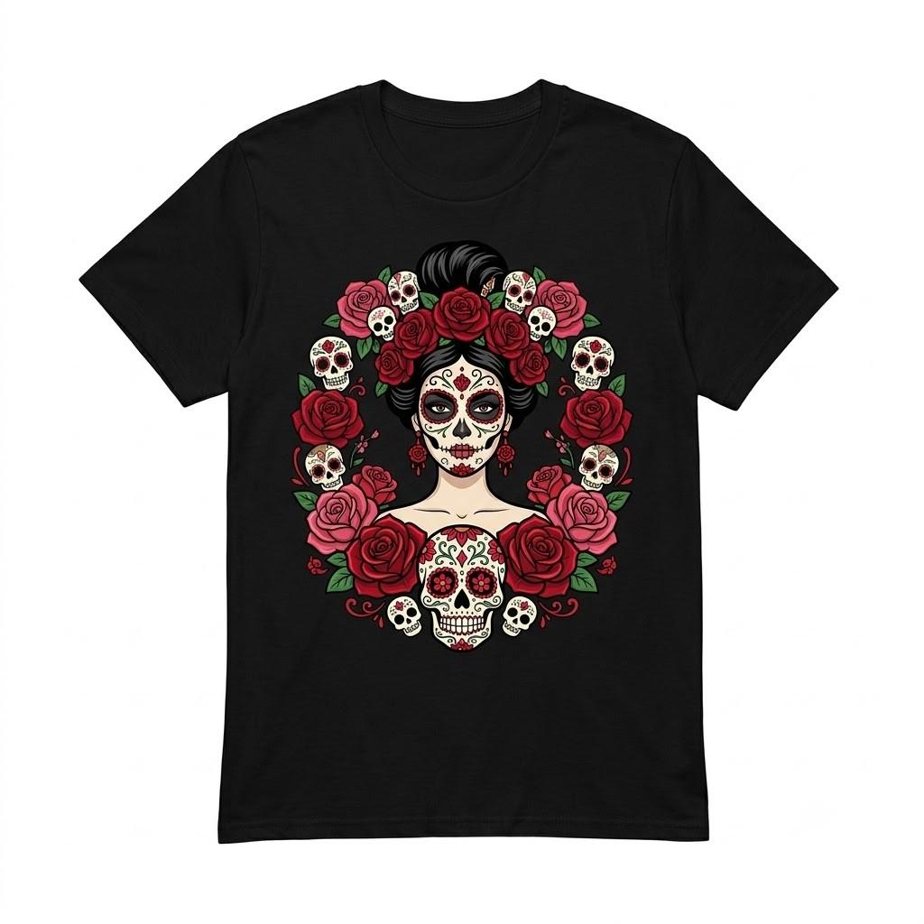 Day Of The Dead Skull Floral Thanksgiving 2026 Black T Shirt Gift For Friends
