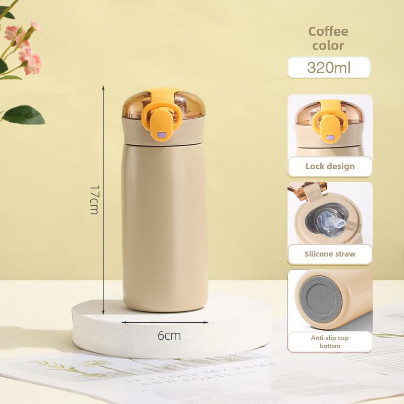 Doublelayer Steel Thermos Stainless 304 Cup With Straw Kids Coldkeeping Edition