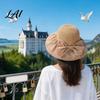 UV Protection Beach Hat Woven Sun Hat Women Wide Brim Floppy Block Shade for with Bow Breathable Summer Vacation Camping Portable Foldable Travel
