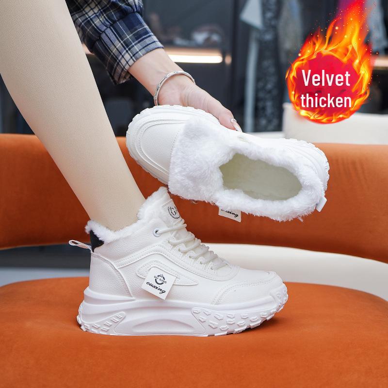 Теплые бархатные высокие спортивные повседневные женские туфли - нескользящая толстая подошва, зимний стиль 2023 года