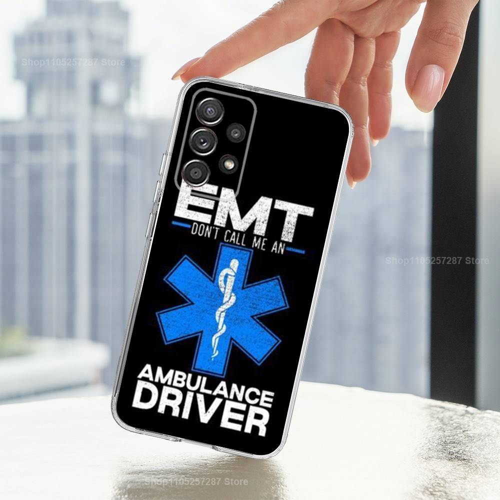 Ambulance EMS EMT For Samsung A30,71,51,S9,10,20,Ultra,S22,23,21,PIus,FE,Lite,Transparent, Silicone Case