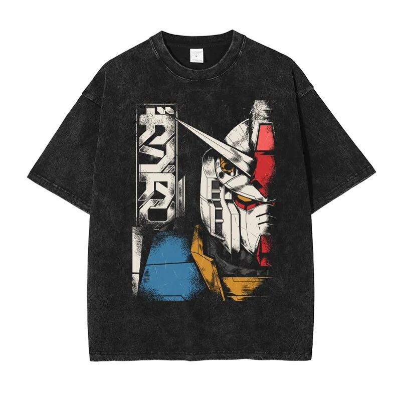 Футболка с принтом Mobile Suit Gundam Мужская и Женская Стиранная Футболка Высококачественная Винтажная Хлопковая Футболка Harajuku YK Топы