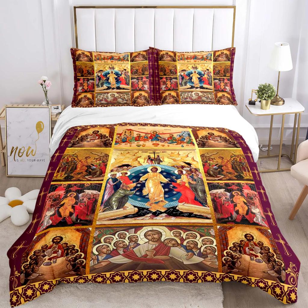 Комплект постельного белья «Иисус, Дева Мария», пододеяльники для фильмов ужасов на Хэллоуин, детское постельное белье, декор, постельное белье с наволочкой, без простыни, 3 шт.