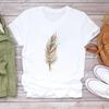 (Asian Size) Women Feather Watercolor 90s Trend Cute Print Lady Tee Top Clothing Casual Short Sleeve Fashion Tshirt Female Graphic T-shirt