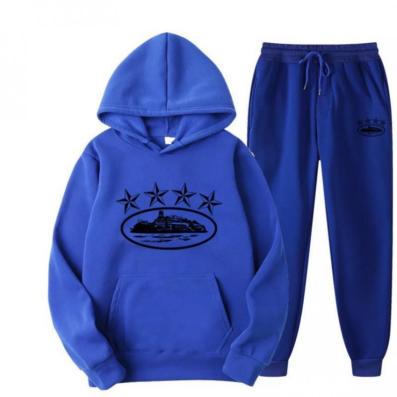 Mens Womens Streetwear Hooded Oversized Fleece-Lined Cotton Blend Tracksuit Set Winter Casual Hip Hop Outfit