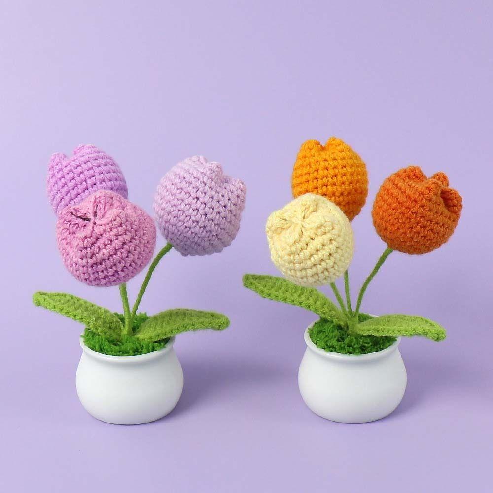 DIY Craft Тюльпан Цветы ручной работы Готовые плетеные цветы ручной работы в горшке Декор для домашнего рабочего стола