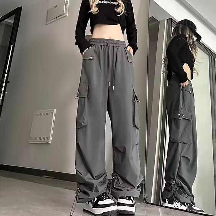 Y2K Брюки-Карго Женские Уличные Широкие Спортивные Штаны Harajuku Большие Карманы Бегуны Bf Мешковатые Спортивные Брюки с Высокой Талией