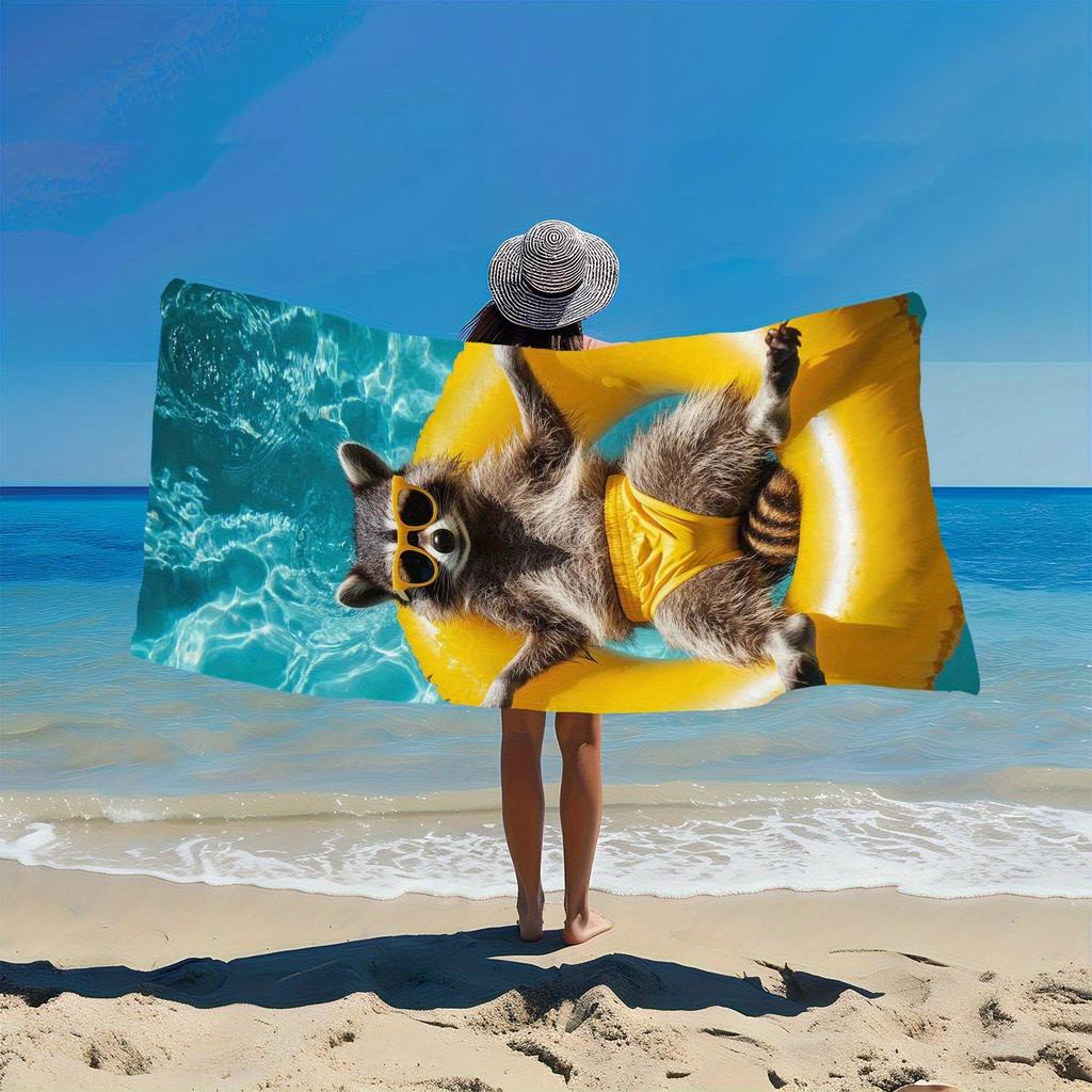 Cute Raccoon Print Beach Towel, Quick Dry Soft Super Absorbent for Summer Beach Pool Travel